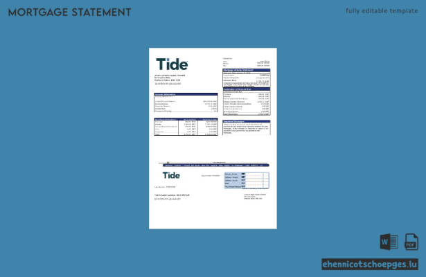 Tide Bank-Hypothekenabrechnung aus Großbritannien in Word- und PDF-Formaten – Beispielvorschau
